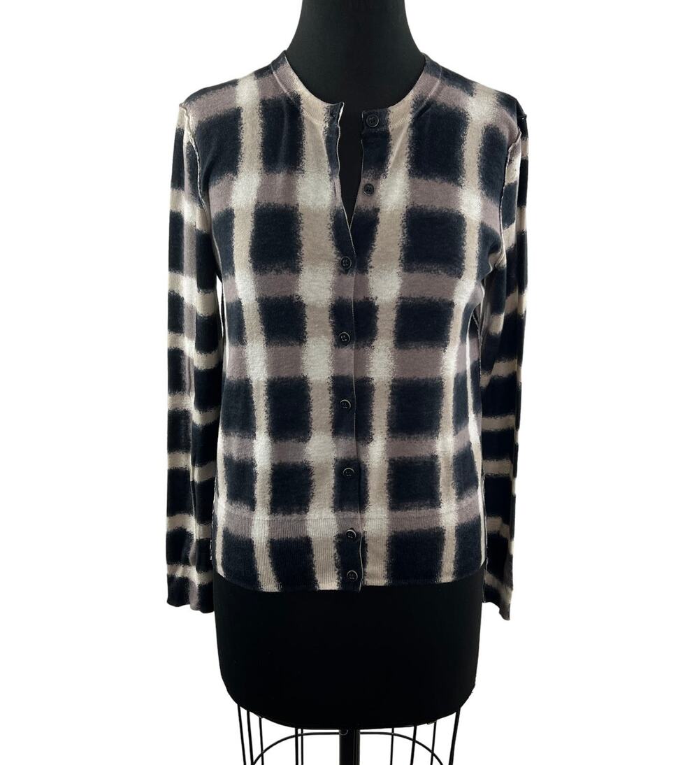Marc By Marc Jacobs Gray White Top Cotton Check Print Button-Up Cardigan Small S